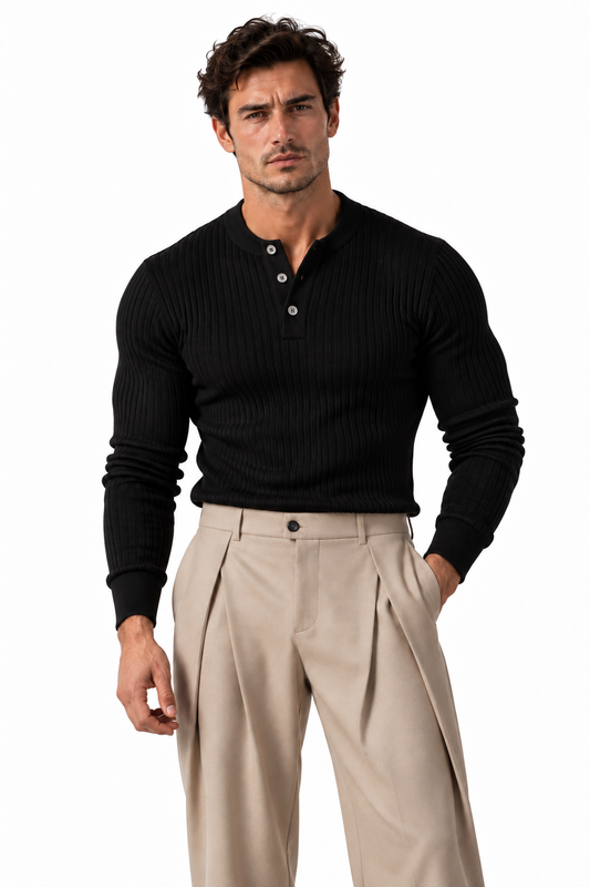 Long Sleeve Ribbed Polo