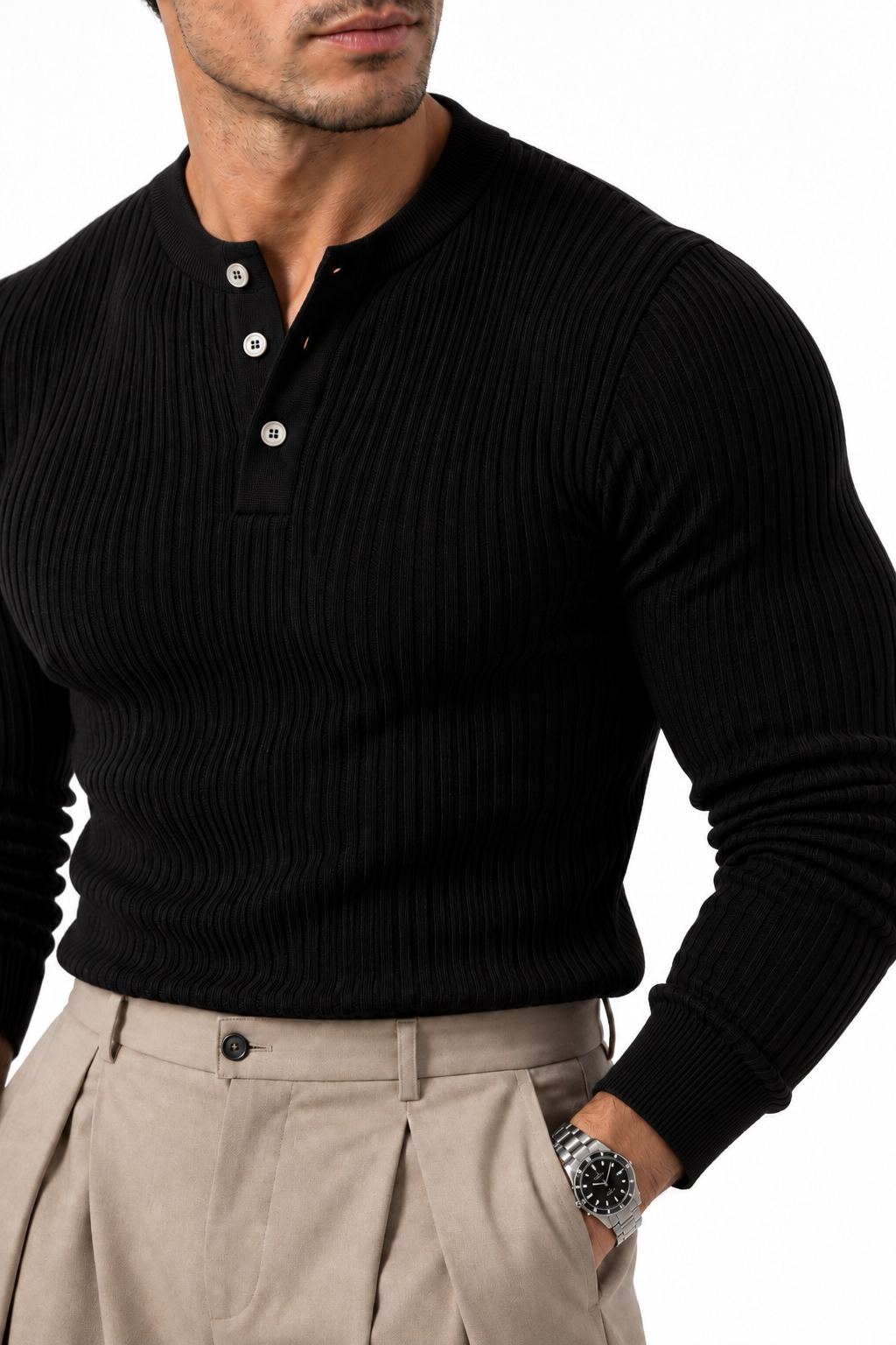 Long Sleeve Ribbed Polo